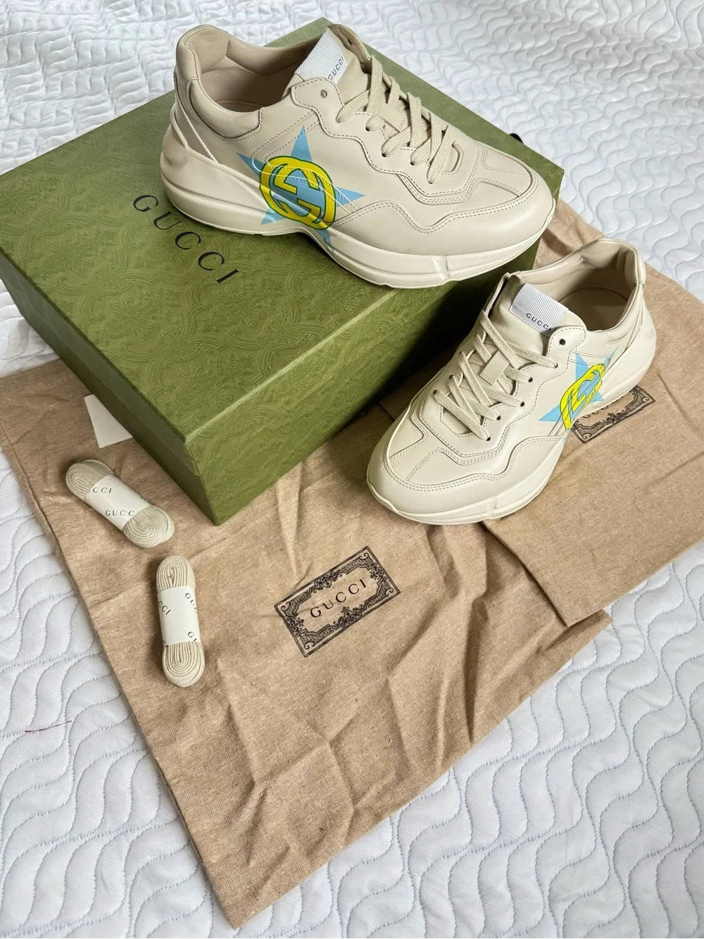 Gucci Rhyton Interlocking G Star Ivory Sneakers US 7 EU 40.5